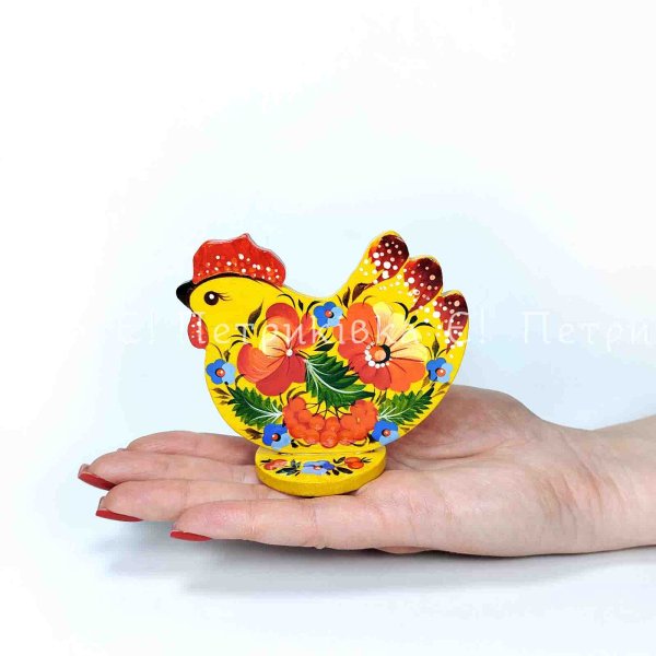 Квочечка на підставці з Петриківським розписом жовта (10х8,5 см)