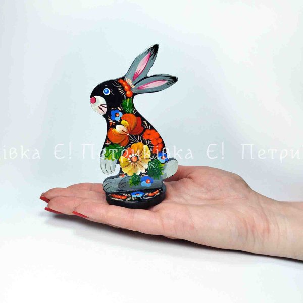 Зайка на подставке с Петриковской росписью серенький (11х7 см)
