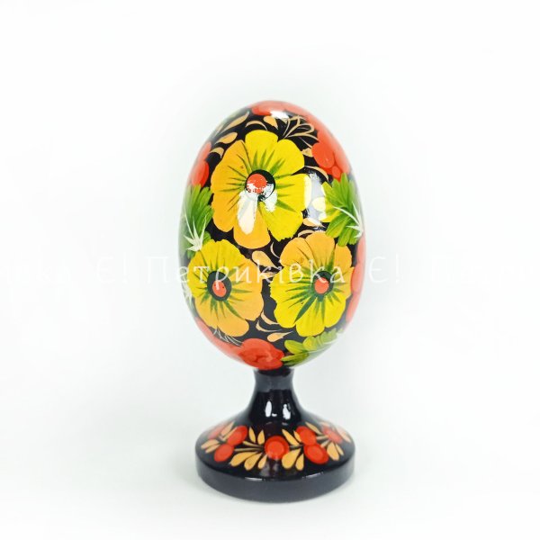 Яйце (висота 10 см) з Петриківським розписом  на ніжці "Півник в помаранчевих квітах"
